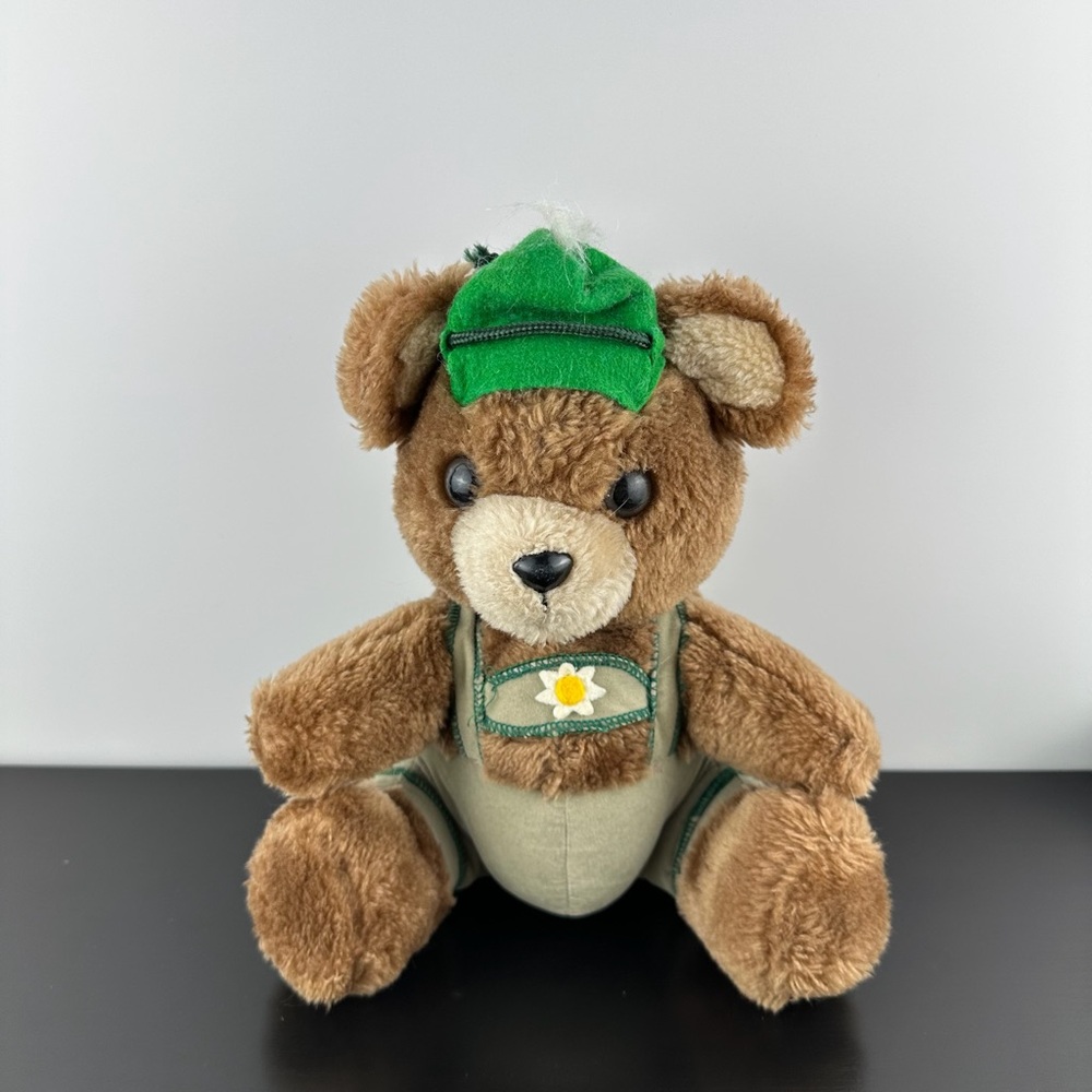 Dakin 1979 Yodel Lederhosen Teddy Bear 10” Brown Green Hat Plush Stuffed Animal